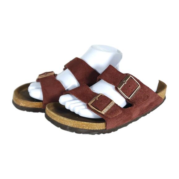 Birkenstock Shoes - BIRKENSTOCK Women's Arizona EU40 US9 Suede Zinfandel 2 Straps Slide Sandals